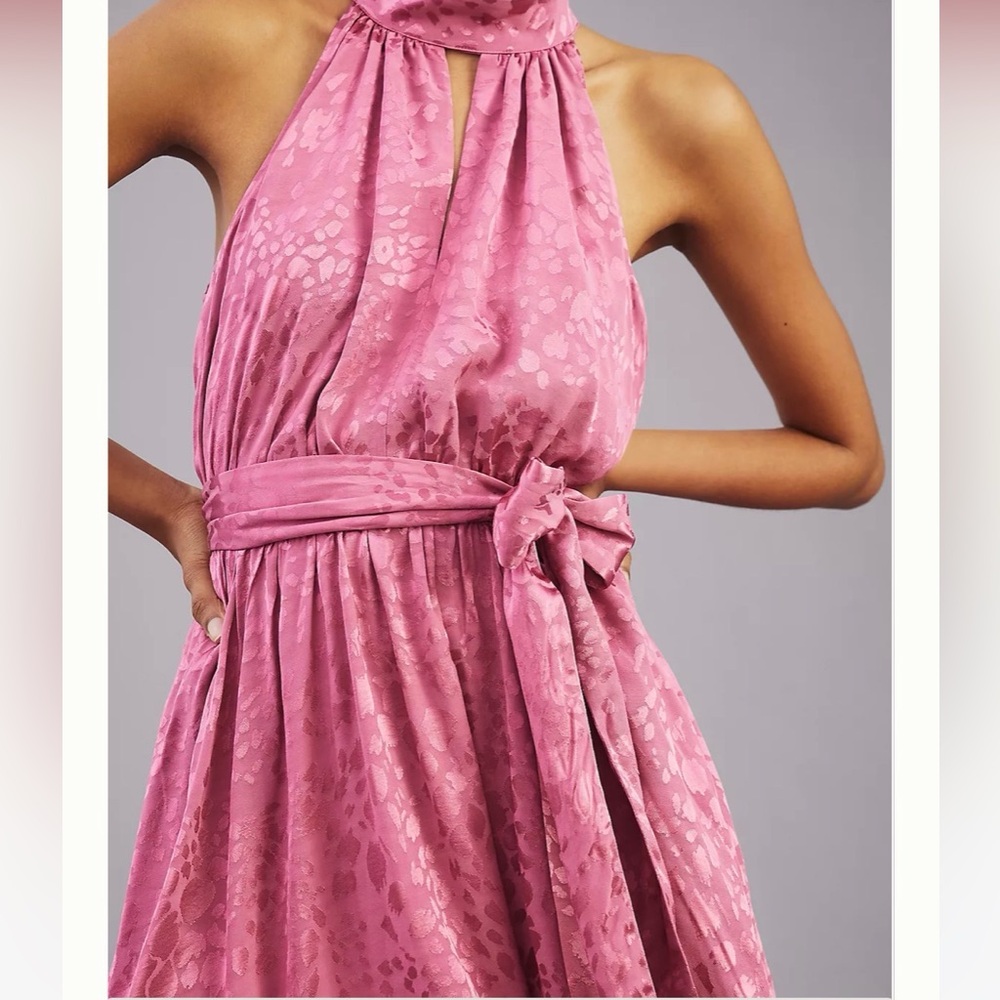 NWT Anthropologie Pink‎ Leopard Halter Neck Mini Dress sz SMALL